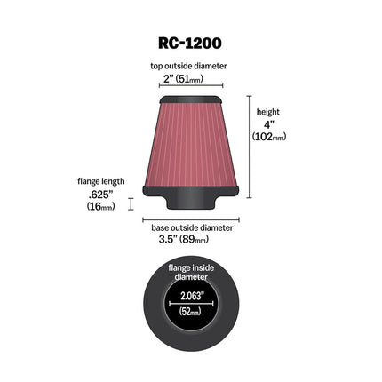 K and N RC-1200 Car and Motorcycle Universal Chrome Filter