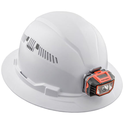 Klein Tools 80084 Hard Hat and Accessories Kit, Vented Full Brim Hard Hat, Headlamp, Sweat Band, Top Pad and Tinted Safety Glasses, 5-Piece, Black, Medium