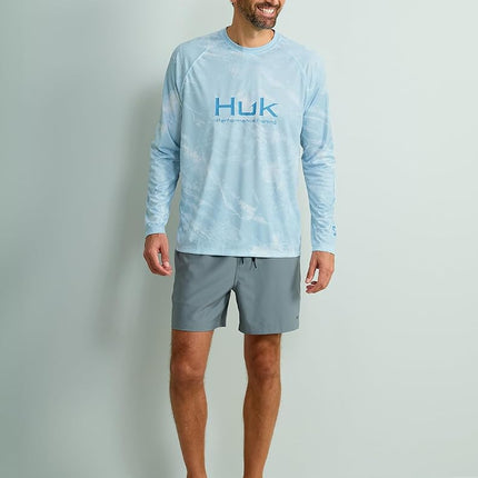 HUK Men's Standard Pursuit Pattern Crew Sleeve, Performance Shirt, Mossy Oak-Stormwater Bonefish