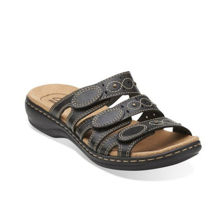 CLARKS Women's Leisa Cacti Slide Sandal, Black Lea