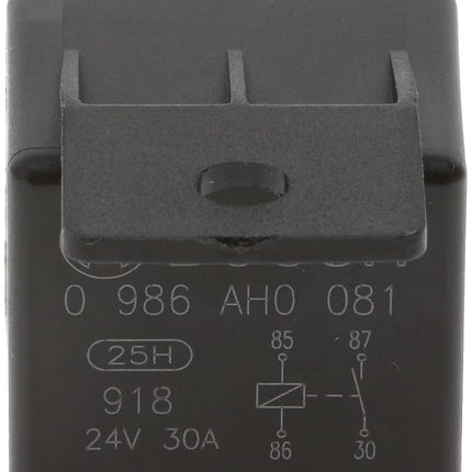 Bosch 0986AH0081 Power Relay 24V 30A, IP5K4, Operating Temperature from -40 Degree to 125 Degree C, 4 Pin Relay with Holder