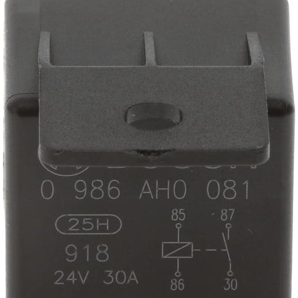 Bosch 0986AH0081 Power Relay 24V 30A, IP5K4, Operating Temperature from -40 Degree to 125 Degree C, 4 Pin Relay with Holder