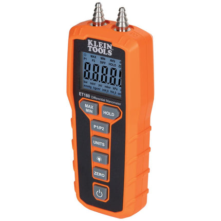 Digital Manometer, Air and Gas Pressure Tester, Differential Dual Port Pressure Gauge, Large LCD Display with Backlight Klein Tools ET180
