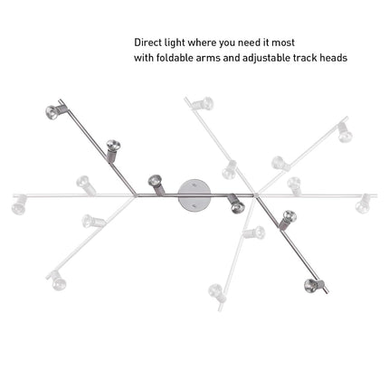 Globe Electric 59351 6-Light Foldable Track Lighting, Matte Silver, Foldable Track Lighting, 6 Bulb Kitchen Light, Track Light Heads, Track Lighting Kit, Ceiling Light Fixture, Track Ceiling Light