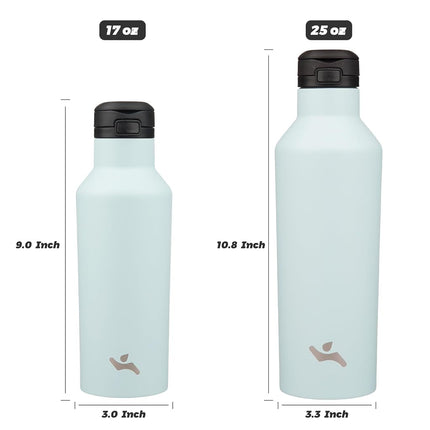 Botella de agua aislada con pajita, termo de agua de acero inoxidable con doble pared y vacío de 25 oz con 2 tapas, azul cian