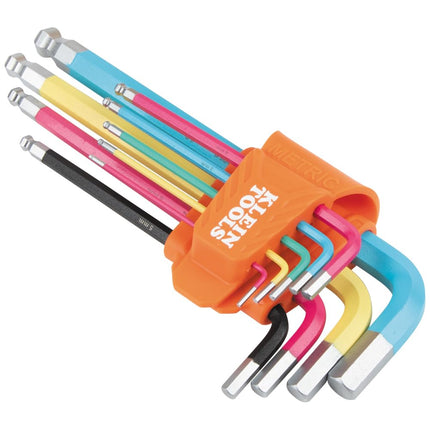 Klein Tools CBLS9M Metric Hex Key Caddy Set, Long Ball-End, 1.5 mm to 10 mm, Color-Coated Keys for Easy Identification, 9-Piece