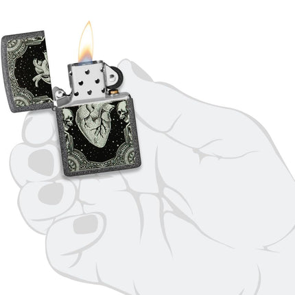 Zippo Heart Design Windproof Lighter, Iron Stone
