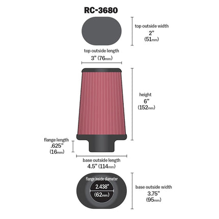 K and N RC-3680 Car and Motorcycle Universal Chrome Filter