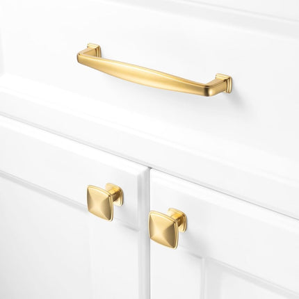 KOOFIZO 10 Pack Brushed Gold Cabinet Knobs Gold Drawer Knobs K02 Square Single Hole Cabinet Pulls for Cabinets Drawer Dresser Cupboard Bedroom Closet Bathroom Vanity