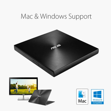 ASUS ZenDrive Black 13mm External 8X DVD/Burner Drive +/-RW with M-Disc Support, Compatible with Both Mac & Windows and Nero BackItUp for Android Devices (USB 2.0 & Type-C Cables Included)