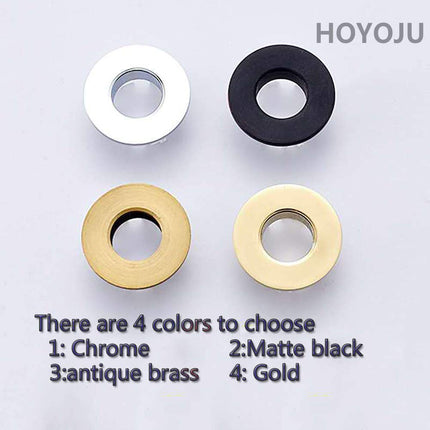 Sink Basin Trim Overflow Cover Brass Insert in Hole Round Caps Matte Black 2 PCS