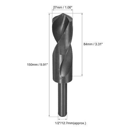 uxcell Reduced Shank Drill Bit 27mm Black Nitride Coated with 1/2 Inch Straight Shank, High Speed Steel HSS 9341 Twist Drill Bit for Stainless Steel Alloy Metal Plastic