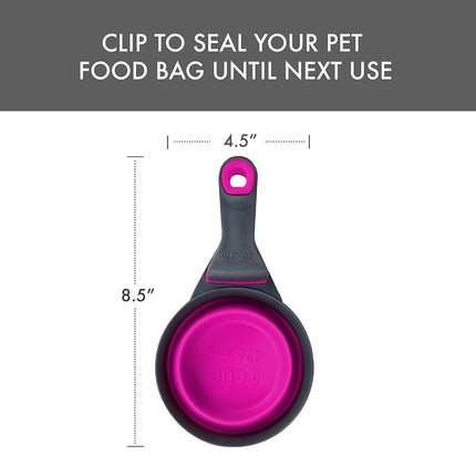 Dexas Pets Collapsible KlipScoop Collapsible Dry Dog Food Scoop and Dog Food Bag Clip, 2 Cup Capacity, Fuchsia
