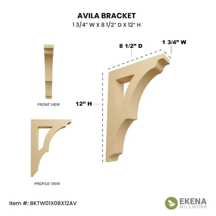 Ekena BKTW01X08X12AVRO 1 3/4" W x 8 1/2" D x 12" H Large Avila Wood Bracket, Red Oak