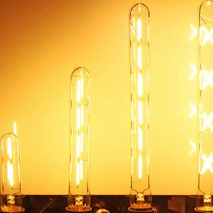 JKLcom Bombilla LED de filamento vintage T300 6W Regulable Bombilla Edison vintage Tubular larga LED vintage, base media E26/E27, cristal ámbar, blanco cálido 2300K, 6W (equivalente a 40W), regulable, paquete de 4