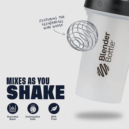 Bouteille mélangeur BlenderBottle Classic V2, parfaite pour les shakers de protéines et les pré-entraînements, 1,3 litre, Transparent/Noir
