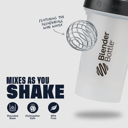 BlenderBottle Classic V2 Shaker Bottle Perfect for Protein Shakes and Pre Workout, 45-Ounce, Clear/Black