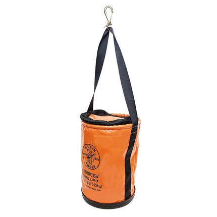 KLEIN TOOLS 5109CSV Tool Bucket, Top Closing Vinyl Lineman Bucket with Swivel Snap and Web Handle, 30 cm, 45 kg Load Rated Tool Holder