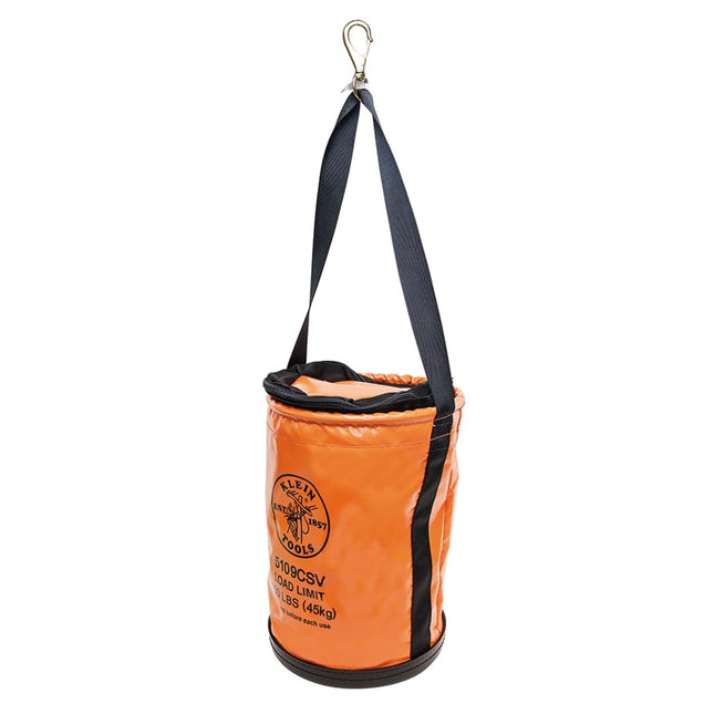 KLEIN TOOLS 5109CSV Tool Bucket, Top Closing Vinyl Lineman Bucket with Swivel Snap and Web Handle, 30 cm, 45 kg Load Rated Tool Holder