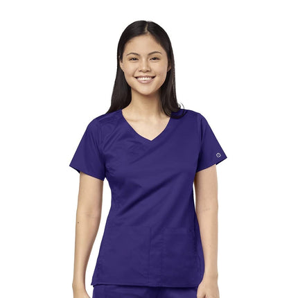 WonderWink Women's 4-Pocket Mock Wrap Top, Grape, 