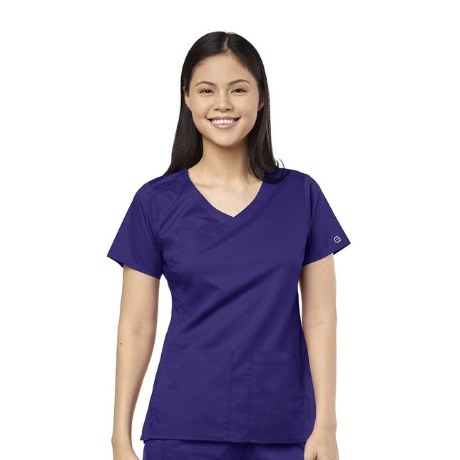 WonderWink Women's 4-Pocket Mock Wrap Top, Grape, 