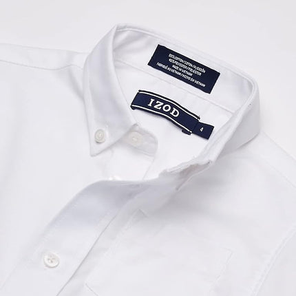 IZOD Boys' Long Sleeve Solid Button-Down Oxford Shirt, White, 18
