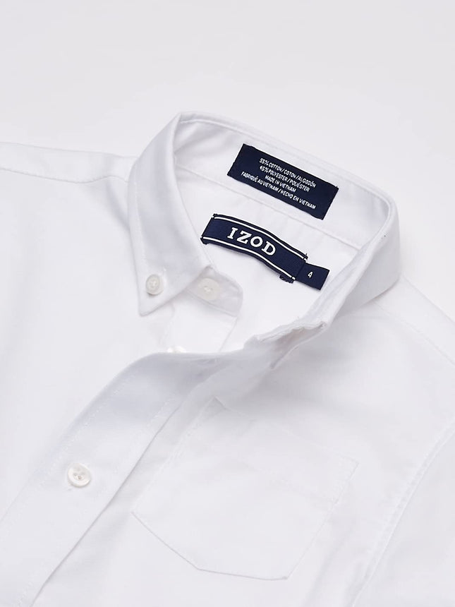 IZOD Boys' Long Sleeve Solid Button-Down Oxford Shirt, White, 18