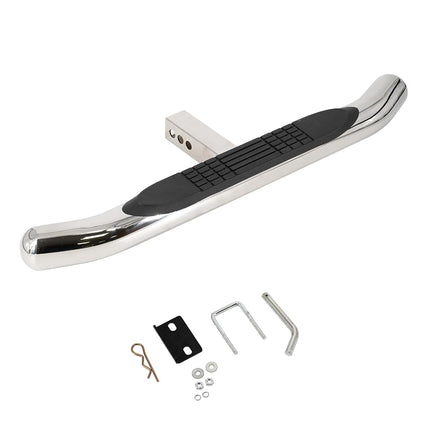 Heavy-Duty Trailer Hitch Step – Fits 2 Inch Receiver, Tow Hitch Step for Truck, SUV, or Jeep – Anti-Slip Rear Bumper Step for Easy Access to Cargo and Roof (Chrome Straight Without LED Light)