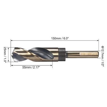 uxcell Reduced Shank Twist Drill Bits 25mm Black Nitride & Gold Titanium Coated High Speed Steel 4341 with 12.7mm (1/2") Shank for Stainless Steel Alloy Metal Plastic Wood