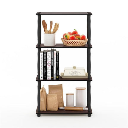 Furinno TURN-N-TUBE Storage Shelves, 4-Tier Book Shelf, Corner Shelf, Toolless Open Shelves, Classic Tubes, for Organization and Storage, Living Room, Home Office, Dark Cherry