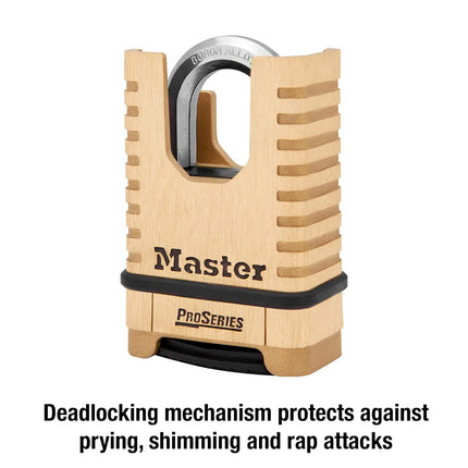 Master Lock 58mm Shrouded Combination Padlock with 4 Digit Resettable Code Solid Brass Body Boron Carbide Shackle for Locker Gate Or Storage Security