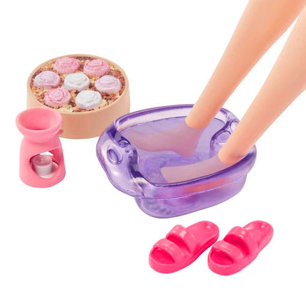 Barbie Doll, Kids Toys, Blonde Doll with Pet Puppy, Barbie Sets, Spa Day, Lemon Print Bathrobe, Headband and Eye Mask, Self-Care Series, HKT90