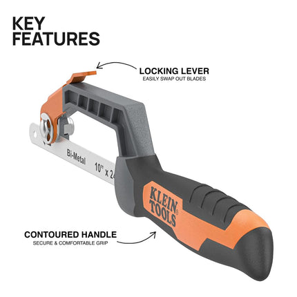 Klein Tools 31432 Medium Cut Compact Hand Saw, 24-Inch TPI Bi-Metal Blade Hand Saw Cuts Thin Wall Copper and Aluminum, PVC, PEX, ABS Tubes and Wood in Tight Spaces