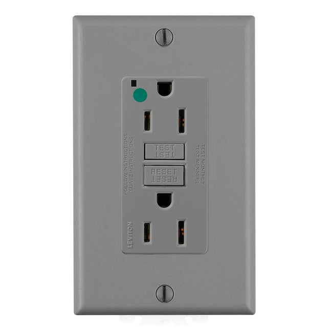 Leviton GFNT1-HGG 15A-125V Receptáculo GFCI dúplex de autocomprobación de grado hospitalario extrarrobusto, no resistente a manipulaciones, gris, 15 amperios