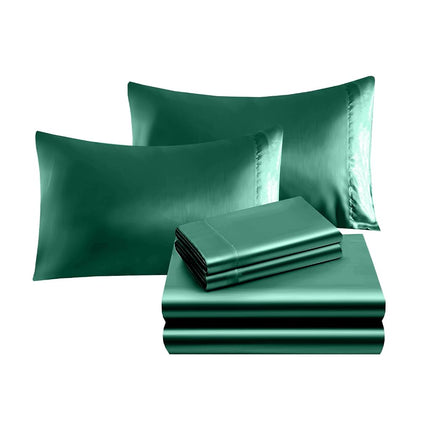 Elegant Comfort Luxurious 4-Piece Silky Satin Sheet Set, Skin and Hair Friendly, Wrinkle, Fade, Stain Resistant with Deep Pockets Fitted Sheet, Cooling Soft Satin Sheet Set, Queen, Hunter Green