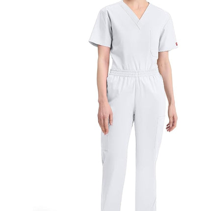 Dickies EDS Signature Scrubs for Women, Elastic Waist Pull-On Cargo Pants for Women in Soft Brushed Poplin 86106, White, XS