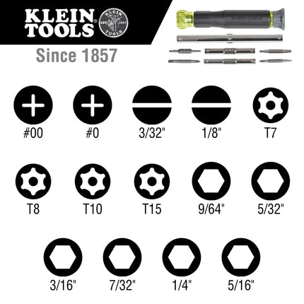 Electronic Screwdriver, 14-in-1 with 8 Precision Tips, Slotted, Phillips, and Tamperproof TORX Bits, 6 Precision Nut Drivers Klein Tools 32314