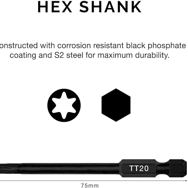 Neiko 01149A Torx Head Drill Bit Set, 11-Piece Sizes TT6 to TT40 | Tamperproof Magnetic Torx Bits | 3 Quick Release Shanks | Premium S2 Steel | Compatible with Power Drills and Impact Drivers