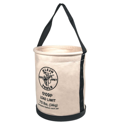 KLEIN TOOLS 5109P Canvas Bucket, Wide Straight Wall Tool Bucket with Pocket, Made of No. 6 Canvas and Black Molded Bottom, 75Lb Load Rated