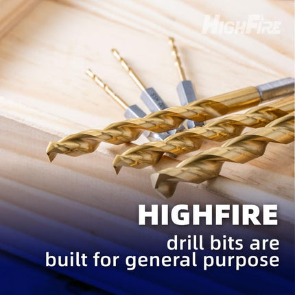 HIGHFIRE 3/16 Inch Twist Drill Bits - HSS Sharp Hex Shank, TiN Coated for Metal - Steel, Copper, Aluminum, Zinc Alloy (6 PCS Same Size in One Pack)