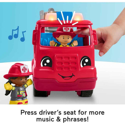 Fisher-Price Little People Toddler Toy Fire Truck Musical Push-Along Vehicle with 2 Figures for Pretend Play Ages 1+ Years, HXC12