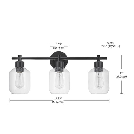 Globe Electric 65556 All-in-One 5-Piece Bathroom Set, Matte Black Finish, 3-Light Vanity with Clear Glass Shades, Towel Ring, Toilet Paper Holder, Robe Hook, and Towel Bar, Modern Bathroom Lighting