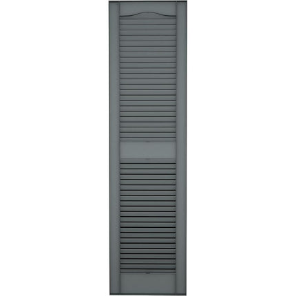 14 1/2"W x 43"H Lifetime Vinyl, Standard Cathedral Top Center Mullion, Open Louver Shutters, w/Installation Shutter-Lok's & Matching Screws (Per Pair), Storm Cloud
