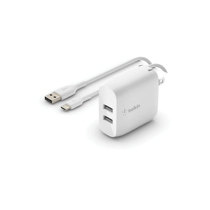 Belkin 24W Dual Port USB Wall Charger - USB C Cabl
