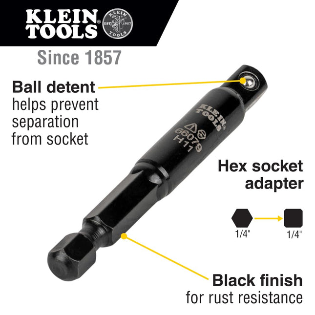 Klein Tools 66079 Impact Flip Socket Adapter, Small 1/4 to 1/4 -Inch Hex Adapter, Use with Klein Tools Flip Impact Socket Set 66070