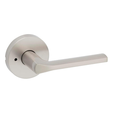 Kwikset Lisbon Interior Privacy Door Handle with Lock, Round Lever for Bathroom and Bedroom, Satin Nickel Reversible Keyless Push Button Lock Door Lever, with Microban Protection