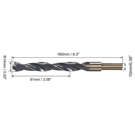 uxcell Straight Shank Twist Drill Bit 14mm Gold Titanium & Black Nitride Coated High Speed Steel (HSS) 4341 with 10mm Shank for Stainless Steel Alloy Metal Plastic Wood