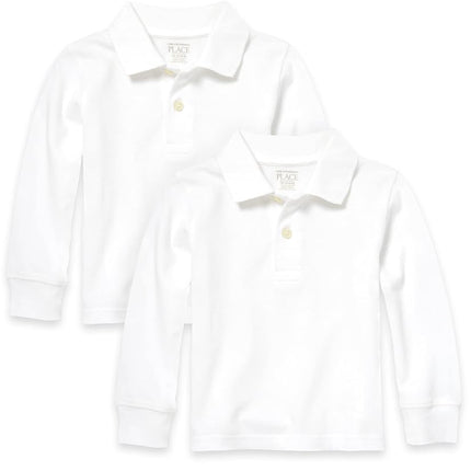 The Children's Place Baby Boys Toddler Uniform Long Sleeve Pique Polo 2-Pack Shirt, White 2 Pack, 12-18 Months (Pack of 2)