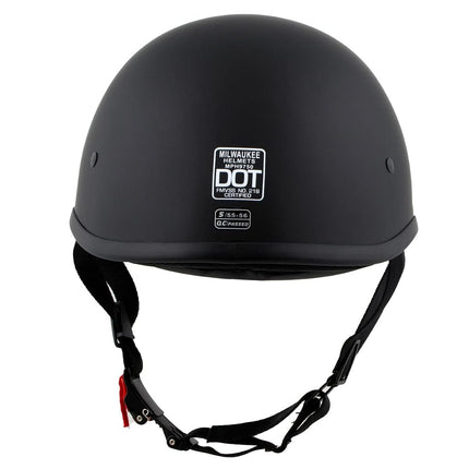 Milwaukee Helmets MPH9750DOT Dot Approved Matte Black 'Polo' Half Motorcycle Face Motorcycle Half Motorcycle Helmet for Men and Women Biker - X-Large