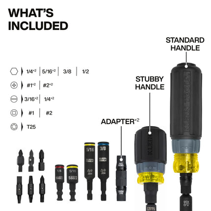 Klein Tools 80191 KNECT (S) Impact-Rated Multi-Bit Screwdriver Set, 11-in-1 and 7-in-1 Ratcheting Drivers with Phillips, Slotted, Square, Torx Tips, Nut Drivers, Stubby Driver